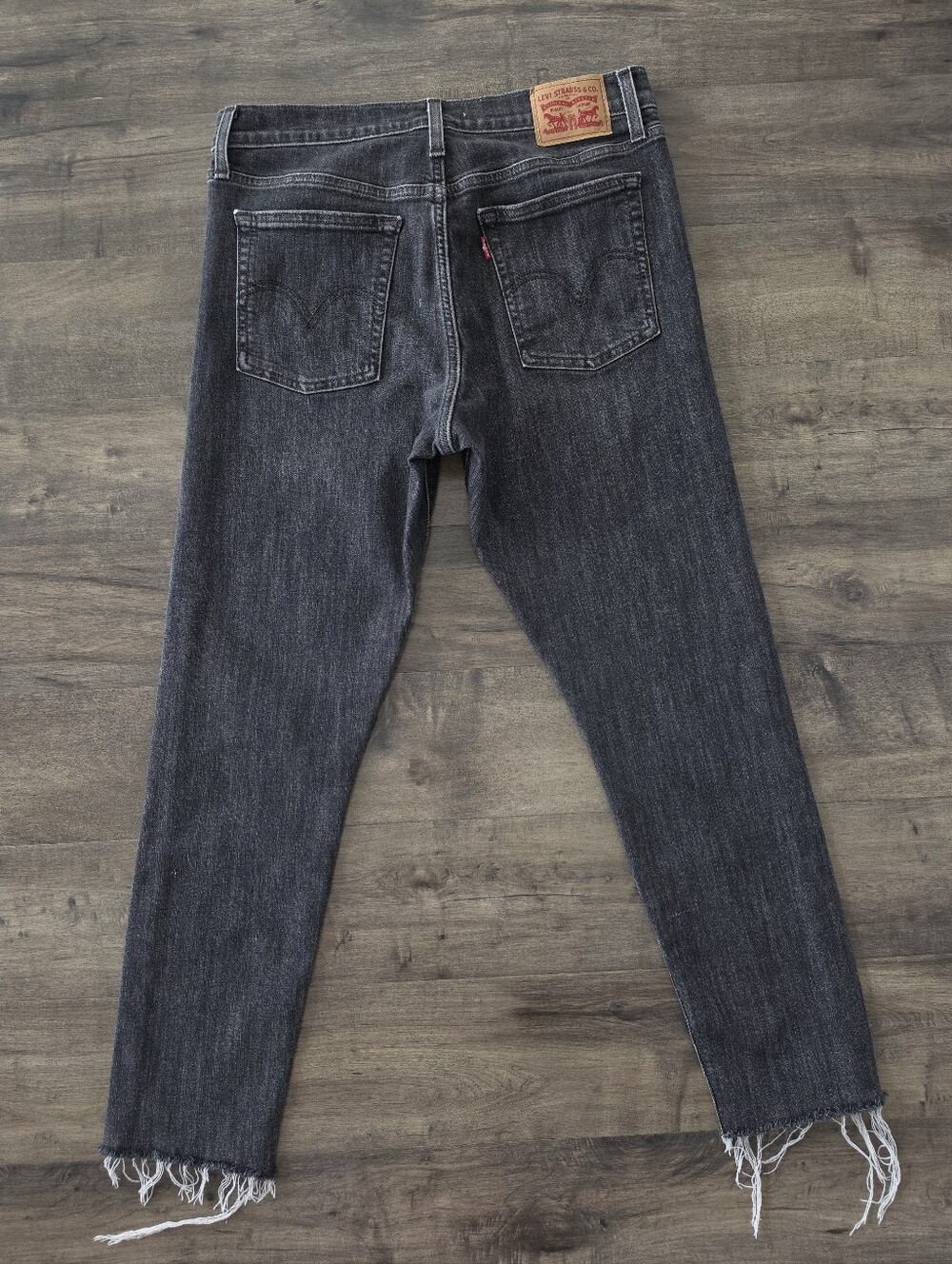 Levi's Wedgie Skinny High Rise Button Fly Jeans 31 Black Raw Frayed Hems